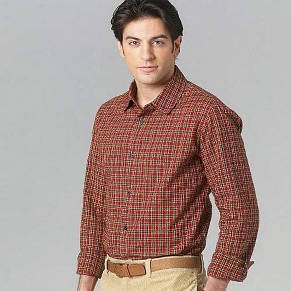 ALLISON & CO • Tartan Plaid Red + Green Gingham Long Sleeve Button Down Shirt - Picture 1 of 6